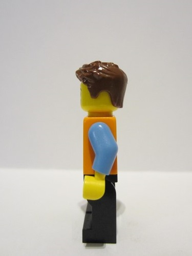 lego 2023 mini figurine adp082 Train Driver Male, Orange Safety Vest with Reflective Stripes, Black Legs, Reddish Brown Hair 