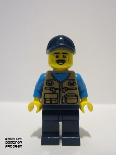 lego 2023 mini figurine adp085 Citizen Male - Dark Tan Vest over Dark Azure Shirt, Dark Blue Legs, Dark Blue Cap 