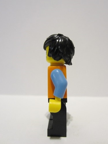 lego 2023 mini figurine adp086 Train Driver Female, Orange Safety Vest with Reflective Stripes, Black Legs, Black Hair 