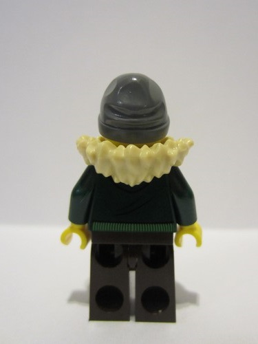 lego 2023 mini figurine adp087 Traveler Male, Dark Green Hoodie, Dark Brown Legs, Tan Fur Collar, Dark Bluish Gray Ski Beanie Hat 