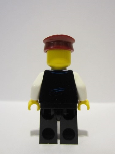 lego 2023 mini figurine adp090 Station Master Black Vest with Blue Striped Tie, Black Legs, Dark Red Hat, Beard 