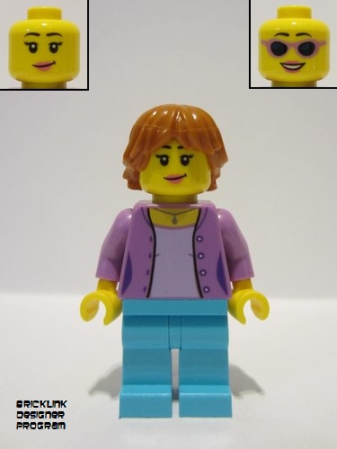 lego 2023 mini figurine adp091 Traveler Female, Medium Lavender Jacket, Medium Azure Legs, Dark Orange Hair 