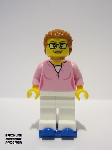 lego 2023 mini figurine adp096 1950s Diner Waitress Bright Pink Top, White Legs, Dark Orange Hair, Blue Roller Skates 