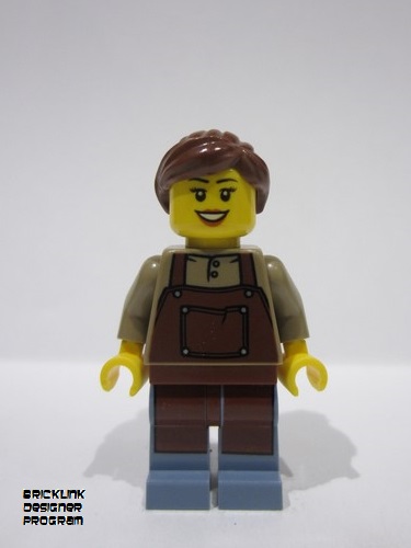 lego 2024 mini figurine adp108 Florist Female, Reddish Brown Apron, Sand Blue Legs, Reddish Brown Hair Ponytail (Fleuriste Laurette) 