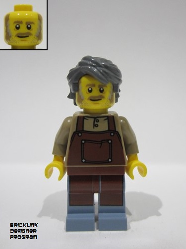 lego 2024 mini figurine adp115 General Store Owner Male, Reddish Brown Apron, Sand Blue Legs, Dark Bluish Gray Hair 
