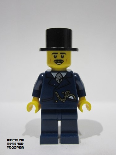 lego 2024 mini figurine adp117 General Store Customer Male, Dark Blue Suit, Black Top Hat, Black Moustache 