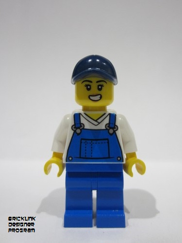 lego 2024 mini figurine adp121 Train Worker Female, Blue Overalls, Dark Blue Cap 