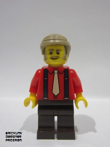 lego 2024 mini figurine bdp133 Passenger Male, Red Shirt with Tan Tie, Dark Brown Legs, Dark Tan Hair Short Combed 