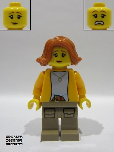 lego 2025 mini figurine adp206 Merchant Boat Female, Bright Light Orange Jacket, Dark Tan Legs with Pockets, Dark Orange Hair 