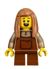 lego 2025 mini figurine bdp230 Child Girl, Reddish Brown Overalls and Short Legs, Medium Nougat Hair 
