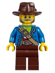 lego 2025 mini figurine bdp231 Bandit Male, Blue Coat, Dark Brown Legs, Dark Brown Fedora 