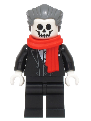lego 2025 mini figurine bdp233 Vampire Black Suit, Dark Bluish Gray Hair, Red Scarf 