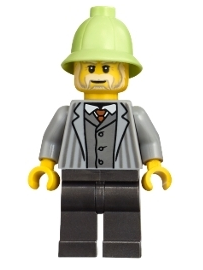 lego 2025 mini figurine bdp235 Vampire Castle Visitor Male, Light Bluish Gray Jacket with Pinstripes, Pearl Dark Gray Legs, Yellowish Green Pith Helmet 