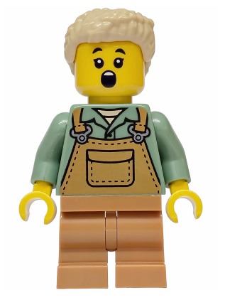 lego 2025 mini figurine bdp246 Mushroom Village Female, Medium Nougat Overalls over Sand Green Shirt, Medium Nougat Medium Legs, Tan Hair 