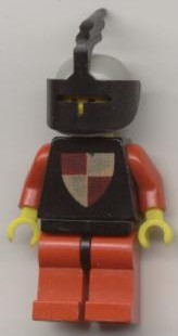 lego 1979 mini figurine cas007 Knights Tournament Knight Black Red Legs with Black Hips, Light Gray Helmet, Black Visor 