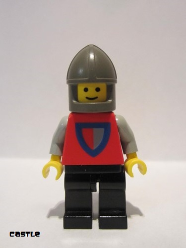 lego 1984 mini figurine cas002 Knight Shield Red/Gray, Black Legs, Dark Gray Chin-Guard 