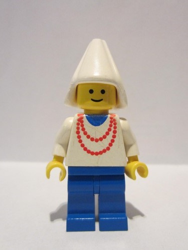 lego 1986 mini figurine cas096 Maiden With Necklace - Blue Legs, White Cone Hat 