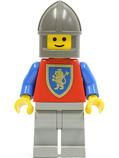 lego 1986 mini figurine cas116 Crusader Lion Light Gray Legs, Dark Gray Chin-Guard, Blue Plastic Cape 