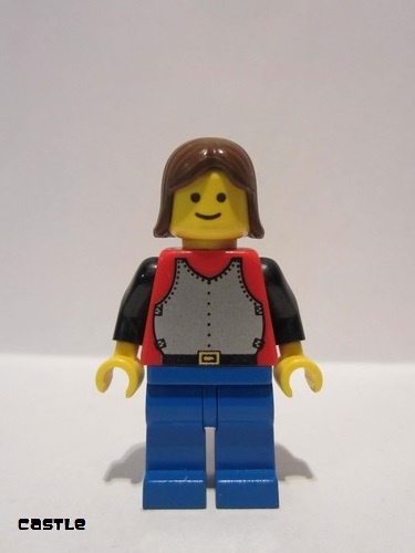 lego 1986 mini figurine cas197 Breastplate Red with Black Arms, Blue Legs, Brown Female Hair 