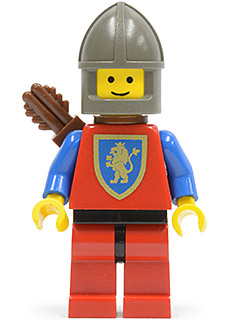 lego 1987 mini figurine cas119a Crusader Lion Red Legs with Black Hips, Dark Gray Chin-Guard, Quiver 