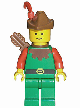 lego 1987 mini figurine cas284 Forestman Red, Brown Hat, Red Feather, Quiver 