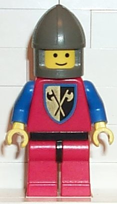 lego 1988 mini figurine cas110 Crusader Axe Red Legs with Black Hips, Dark Gray Chin-Guard 