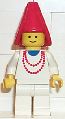 lego 1988 mini figurine cas216 Maiden With Necklace - White Legs, Red Cone Hat 