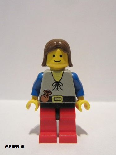 lego 1988 mini figurine cas220 Peasant Red Legs with Black Hips, Brown Female Hair 