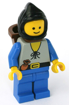 lego 1988 mini figurine cas553 Peasant Blue Legs, Black Hood, D-Basket 