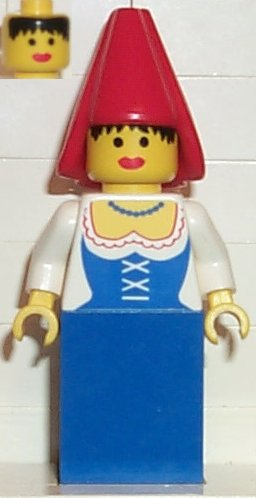 lego 1990 mini figurine cas097 Maiden Red Cone Hat 
