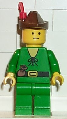 lego 1990 mini figurine cas128 Forestman Pouch, Brown Hat, Red Feather 