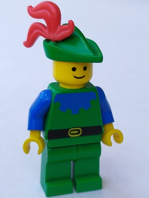 lego 1990 mini figurine cas133 Forestman Blue, Green Hat, Red 3-Feather Plume 