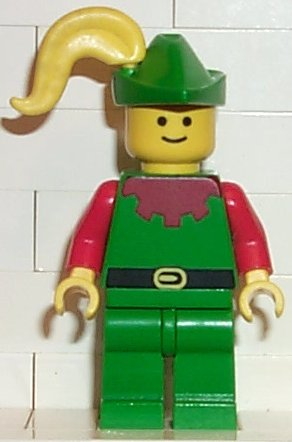 lego 1990 mini figurine cas138 Forestman Red, Green Hat, Yellow Plume 