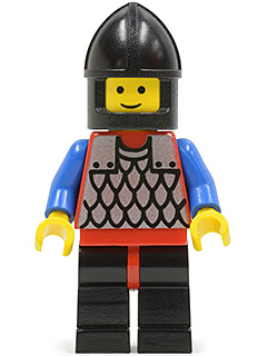 lego 1990 mini figurine cas147 Scale Mail Red with Blue Arms, Black Legs with Red Hips, Black Chin-Guard 