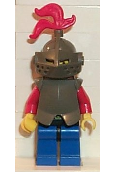 lego 1990 mini figurine cas169 Breastplate Armor over Blue, Dark Gray Helmet and Visor, Red 3-Feather Plume 