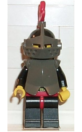 lego 1990 mini figurine cas172 Breastplate Armor over Black, Black Helmet, Dark Gray Visor, Red 3-Feather Plume 