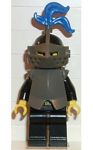lego 1990 mini figurine cas173 Breastplate Armor over Black, Black Helmet, Dark Gray Visor, Blue 3-Feather Plume 