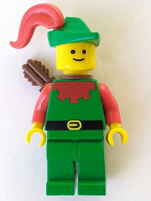 lego 1990 mini figurine cas323 Forestman Red, Green Hat, Red Plume, Quiver 