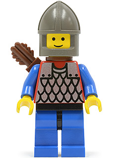 lego 1992 mini figurine cas151a Scale Mail Red with Blue Arms, Blue Legs with Black Hips, Dark Gray Chin-Guard, Quiver 