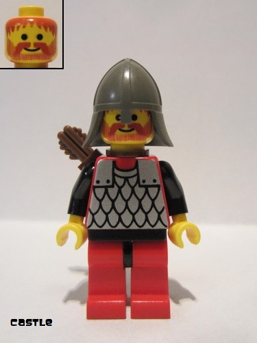 lego 1992 mini figurine cas163a Scale Mail Red with Black Arms, Red Legs with Black Hips, Dark Gray Neck-Protector, Quiver 
