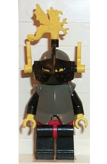 lego 1992 mini figurine cas166 Breastplate Armor over Black, Dark Gray Helmet, Black Visor, Yellow Dragon Plumes 
