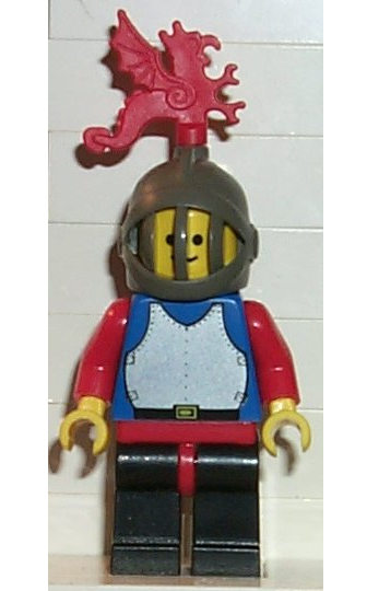 lego 1992 mini figurine cas179 Breastplate Blue with Red Arms, Black Legs with Red Hips, Dark Gray Grille Helmet, Red Plume Dragon 