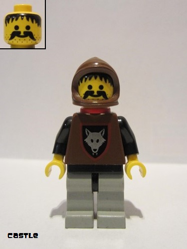 lego 1992 mini figurine cas252 Wolf People Wolfpack 1 with Black Arms, Brown Hood, Red Plastic Cape 