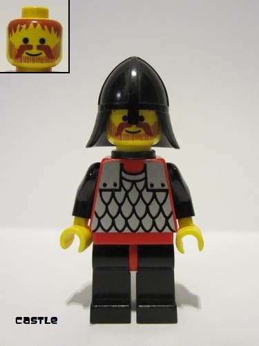 lego 1992 mini figurine cas318 Scale Mail Red with Black Arms, Black Legs with Red Hips, Black Neck-Protector, Black Plastic Cape 