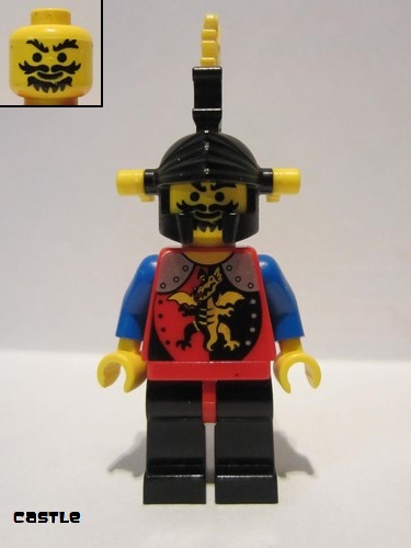 lego 1993 mini figurine cas018 Knight 2 Black Legs with Red Hips, Black Dragon Helmet, Yellow Plumes 