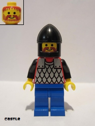 lego 1993 mini figurine cas152 Scale Mail Red with Black Arms, Blue Legs, Black Chin-Guard 