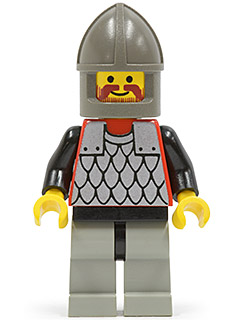 lego 1993 mini figurine cas157 Scale Mail Red with Black Arms, Light Gray Legs with Black Hips, Dark Gray Chin-Guard 