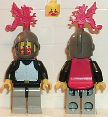 lego 1993 mini figurine cas174 Breastplate Black, Light Gray Legs with Black Hips, Dark Gray Grille Helmet, Red Plastic Cape 