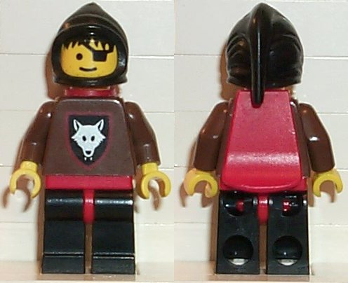 lego 1993 mini figurine cas234 Wolf People Wolfpack 2 with Brown Arms, Black Hood, Red Plastic Cape 