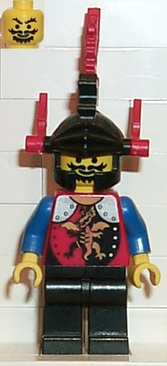lego 1994 mini figurine cas017 Knight 2 Black Legs, Black Dragon Helmet, Red Plumes 